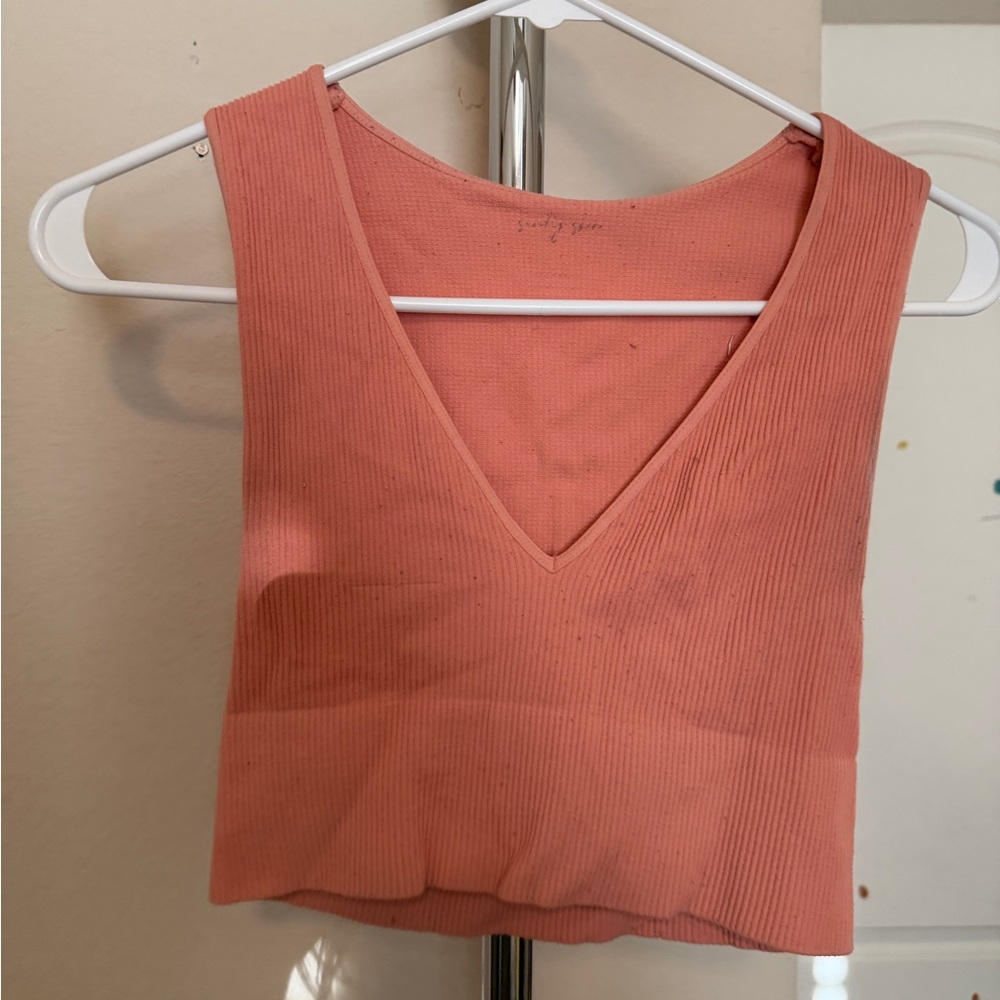 Coral Ribbed V-Neck Women's Top